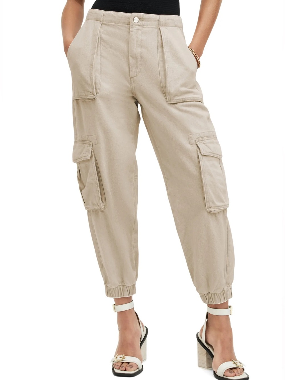 All Saints Frieda Denim Cargo Pants Natural White US 10